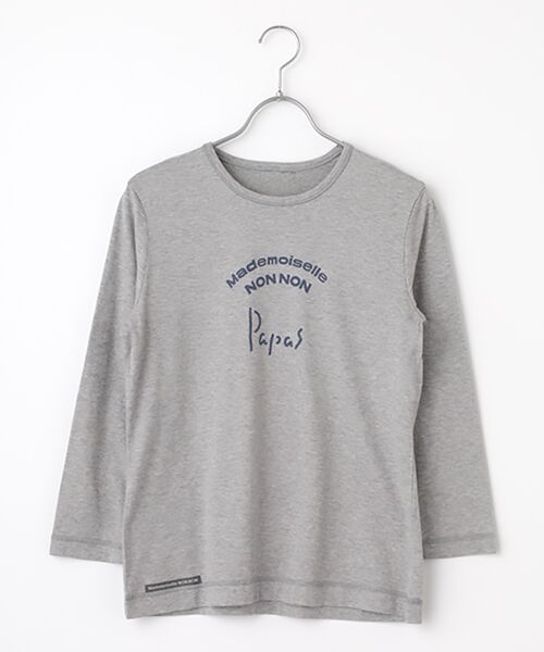 Mademoiselle NON NON/マドモアゼルノンノン ●定番●タリイ天竺 ロゴプリント8分袖Tシャツ TOPグレー（ロゴプリント） M