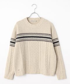 Mademoiselle NON NON / マドモアゼルノンノン ニット・セーター | ソフトブリティッシュウール ケーブル&ジャガード柄ニット