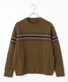 Mademoiselle NON NON / マドモアゼルノンノン ニット・セーター | ソフトブリティッシュウール ケーブル&ジャガード柄ニット