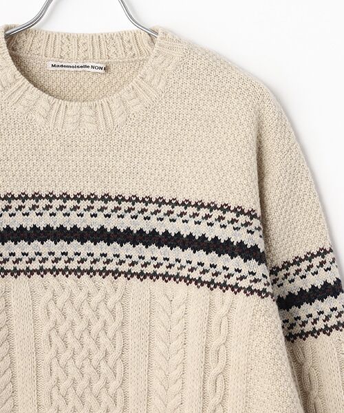Mademoiselle NON NON / マドモアゼルノンノン ニット・セーター | ソフトブリティッシュウール ケーブル&ジャガード柄ニット | 詳細2