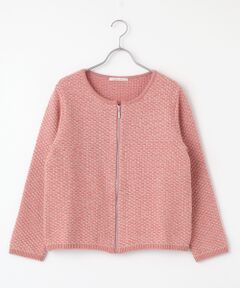 Mademoiselle NON NON / マドモアゼルノンノン ノーカラージャケット | オーストラリアンメリノ7G 3色総柄ジャガードニットジャケット