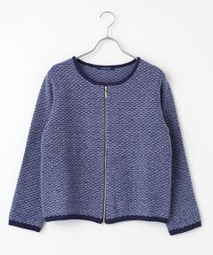 Mademoiselle NON NON / マドモアゼルノンノン ノーカラージャケット | オーストラリアンメリノ7G 3色総柄ジャガードニットジャケット