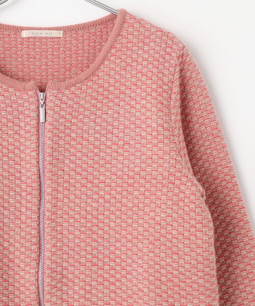 Mademoiselle NON NON / マドモアゼルノンノン ノーカラージャケット | オーストラリアンメリノ7G 3色総柄ジャガードニットジャケット | 詳細3