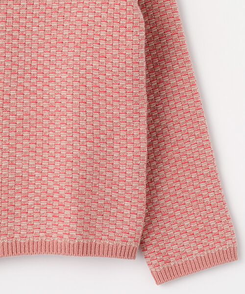 Mademoiselle NON NON / マドモアゼルノンノン ノーカラージャケット | オーストラリアンメリノ7G 3色総柄ジャガードニットジャケット | 詳細4