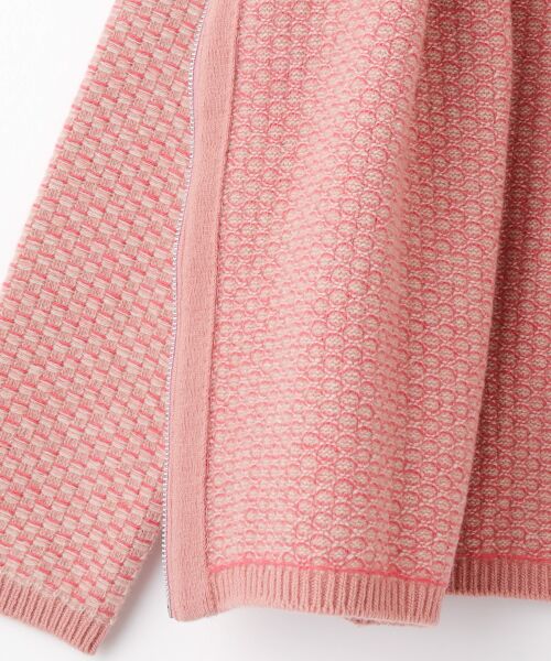 Mademoiselle NON NON / マドモアゼルノンノン ノーカラージャケット | オーストラリアンメリノ7G 3色総柄ジャガードニットジャケット | 詳細5