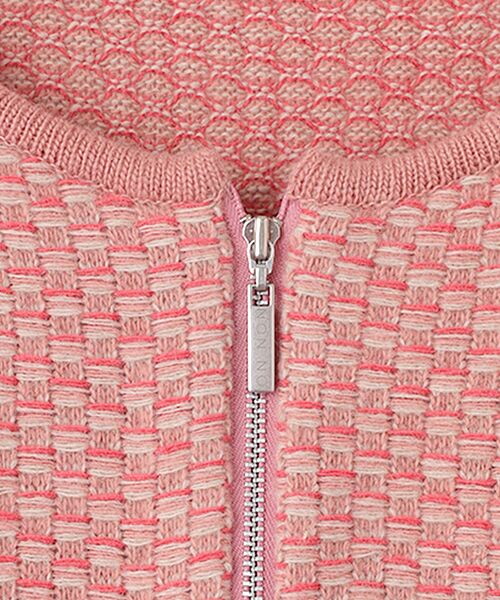 Mademoiselle NON NON / マドモアゼルノンノン ノーカラージャケット | オーストラリアンメリノ7G 3色総柄ジャガードニットジャケット | 詳細6