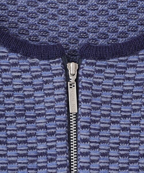 Mademoiselle NON NON / マドモアゼルノンノン ノーカラージャケット | オーストラリアンメリノ7G 3色総柄ジャガードニットジャケット | 詳細7