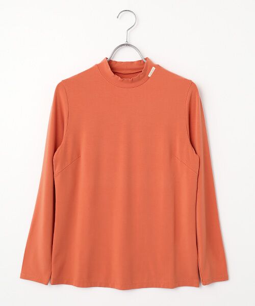 Mademoiselle NON NON / マドモアゼルノンノン カットソー | レナー先染ベア天竺ボーダーハイネックTシャツ【9分袖】（オレンジ）