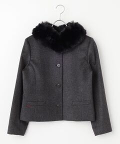 Mademoiselle NON NON / マドモアゼルノンノン ノーカラージャケット | カシミヤフラノ エコファーマフラー付きジャケット