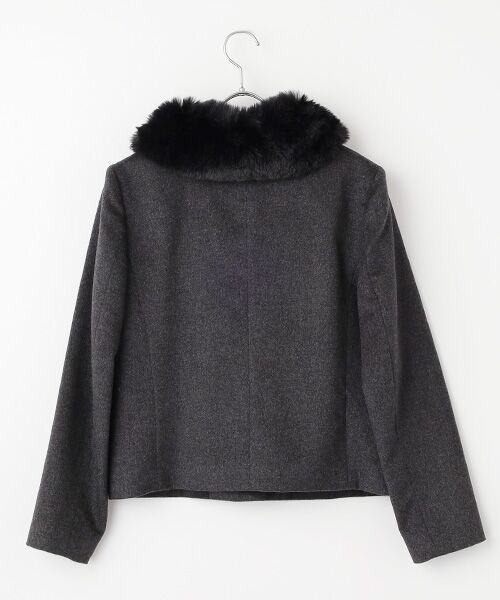 Mademoiselle NON NON / マドモアゼルノンノン ノーカラージャケット | カシミヤフラノ エコファーマフラー付きジャケット | 詳細1
