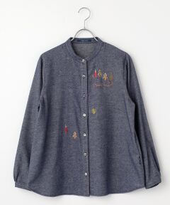 Mademoiselle NON NON / マドモアゼルノンノン シャツ・ブラウス | Knock On Wood´モチーフ刺繍入りバンドカラーシャツ