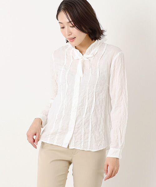 Mademoiselle NON NON / マドモアゼルノンノン シャツ・ブラウス | ●定番●綿モダールシャーリング フリルタックブラウス | 詳細5