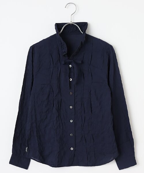 Mademoiselle NON NON/マドモアゼルノンノン ●定番●綿モダールシャーリング フリルタックブラウス 濃コン L Mademoiselle NON NON/マドモアゼルノンノン ●定番●綿モダールシャーリング フリルタックブラウス 濃コン L