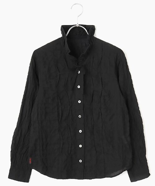 Mademoiselle NON NON/マドモアゼルノンノン ●定番●綿モダールシャーリング フリルタックブラウス クロ M Mademoiselle NON NON/マドモアゼルノンノン ●定番●綿モダールシャーリング フリルタックブラウス クロ M