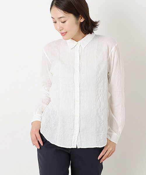 Mademoiselle NON NON / マドモアゼルノンノン シャツ・ブラウス | ●定番●綿モダールシャーリング　ピンタックブラウス | 詳細2