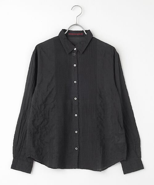 Mademoiselle NON NON/マドモアゼルノンノン ●定番●綿モダールシャーリング ピンタックブラウス クロ L