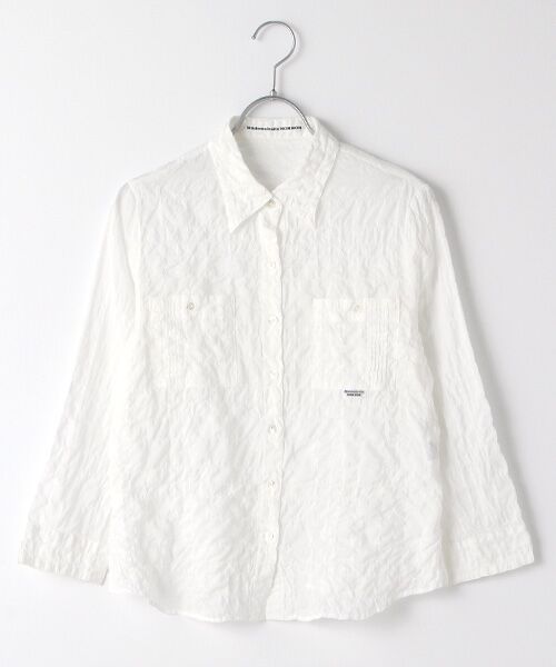 Mademoiselle NON NON/マドモアゼルノンノン ●定番●綿モダールシャーリング ポケット付キブラウス【8分袖】 シロ S Mademoiselle NON NON/マドモアゼルノンノン ●定番●綿モダールシャーリング ポケット付キブラウス【8分袖】 シロ S