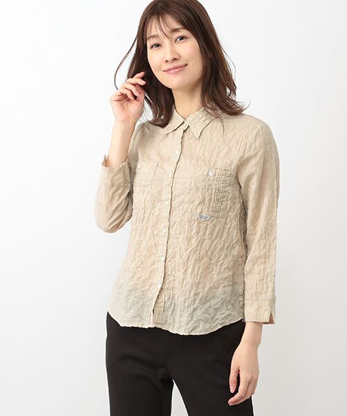 Mademoiselle NON NON / マドモアゼルノンノン シャツ・ブラウス | ●定番●綿モダールシャーリング ポケット付キブラウス【8分袖】 | 詳細5