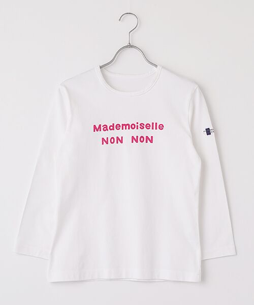 Mademoiselle NON NON/マドモアゼルノンノン ●定番●タリイ天竺 1色ロゴプリント8分袖Tシャツ シロ×オペラピンクＰＴ L