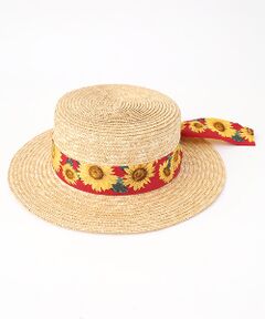 Mademoiselle NON NON / マドモアゼルノンノン ハット | リネンプリント ヒマワリ柄ハット