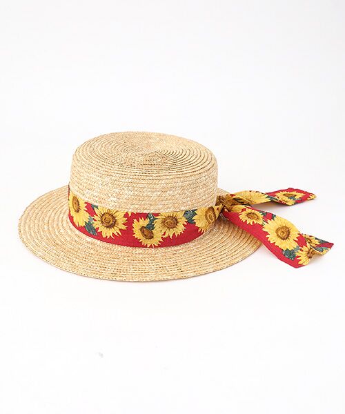 Mademoiselle NON NON / マドモアゼルノンノン ハット | リネンプリント ヒマワリ柄ハット | 詳細1