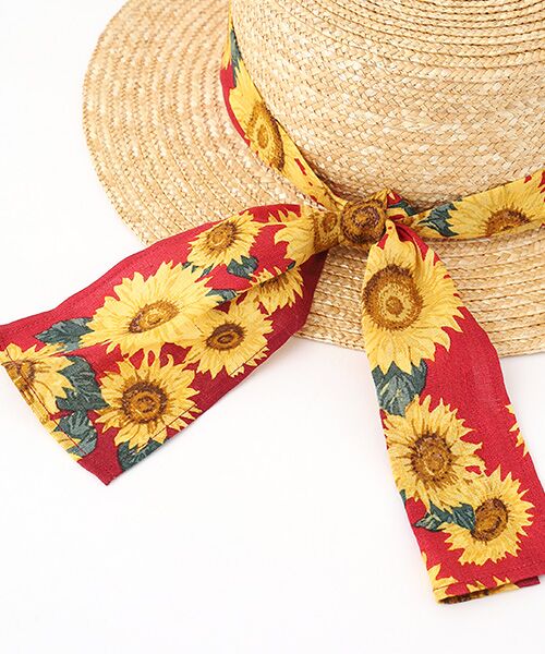 Mademoiselle NON NON / マドモアゼルノンノン ハット | リネンプリント ヒマワリ柄ハット | 詳細4