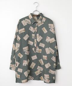 Mademoiselle NON NON / マドモアゼルノンノン シャツ・ブラウス | リネンプリント ポストカード柄プルオーバー型チュニック