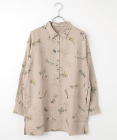 Mademoiselle NON NON / マドモアゼルノンノン シャツ・ブラウス | リネンプリント ポストカード柄プルオーバー型チュニック