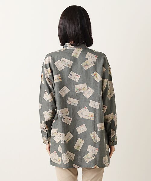 Mademoiselle NON NON / マドモアゼルノンノン シャツ・ブラウス | リネンプリント ポストカード柄プルオーバー型チュニック | 詳細8