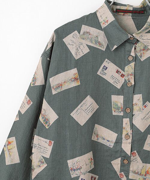 Mademoiselle NON NON / マドモアゼルノンノン シャツ・ブラウス | リネンプリント ポストカード柄プルオーバー型チュニック | 詳細2