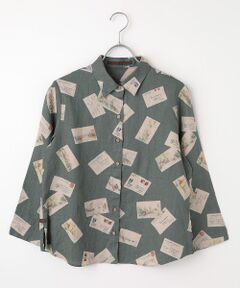 Mademoiselle NON NON / マドモアゼルノンノン シャツ・ブラウス | リネンプリント ポストカード柄衿付キシャツ