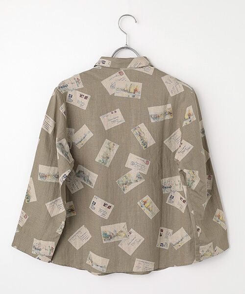 Mademoiselle NON NON / マドモアゼルノンノン シャツ・ブラウス | リネンプリント ポストカード柄衿付キシャツ | 詳細1