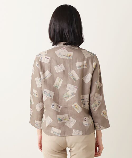 Mademoiselle NON NON / マドモアゼルノンノン シャツ・ブラウス | リネンプリント ポストカード柄衿付キシャツ | 詳細8