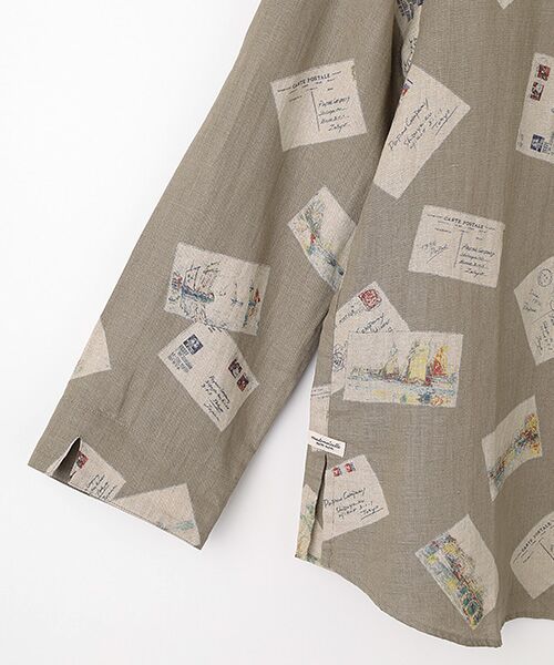 Mademoiselle NON NON / マドモアゼルノンノン シャツ・ブラウス | リネンプリント ポストカード柄衿付キシャツ | 詳細3
