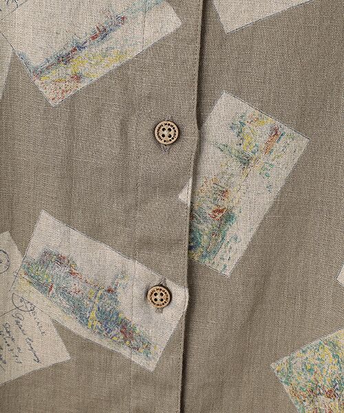 Mademoiselle NON NON / マドモアゼルノンノン シャツ・ブラウス | リネンプリント ポストカード柄衿付キシャツ | 詳細5