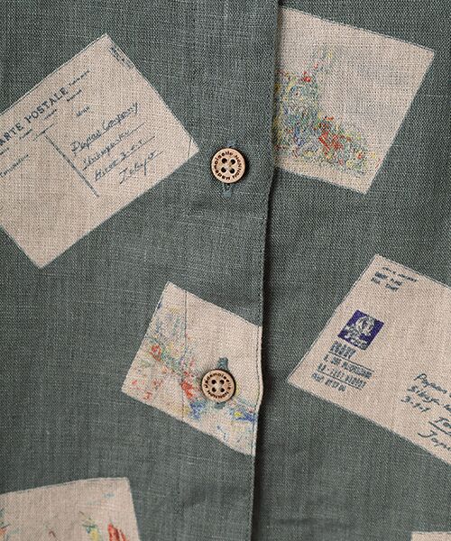 Mademoiselle NON NON / マドモアゼルノンノン シャツ・ブラウス | リネンプリント ポストカード柄衿付キシャツ | 詳細10