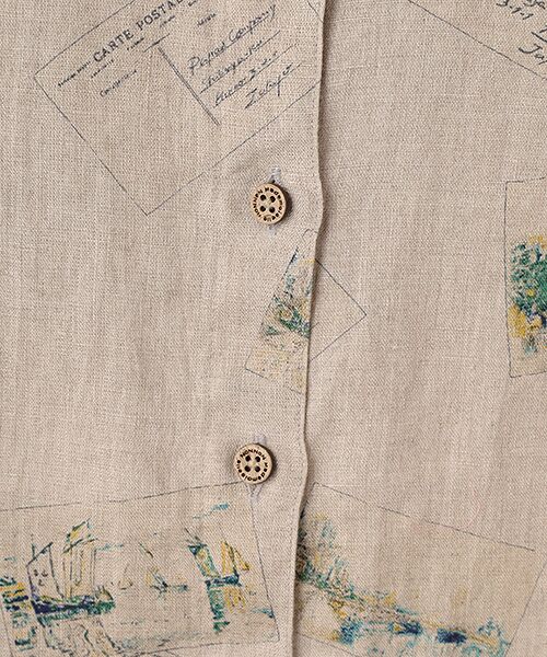 Mademoiselle NON NON / マドモアゼルノンノン シャツ・ブラウス | リネンプリント ポストカード柄衿付キシャツ | 詳細11