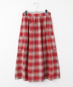 Mademoiselle NON NON / マドモアゼルノンノン ロング・マキシ丈スカート | コットンステッチチェックワッシャー ギャザーフレアースカート