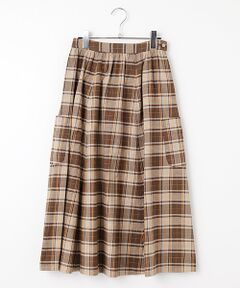 Mademoiselle NON NON / マドモアゼルノンノン ロング・マキシ丈スカート | コットンステッチチェックワッシャー ギャザーフレアースカート