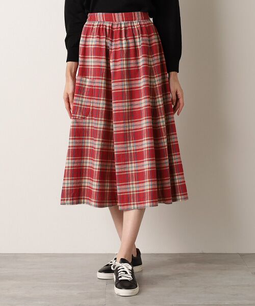Mademoiselle NON NON / マドモアゼルノンノン ロング・マキシ丈スカート | コットンステッチチェックワッシャー ギャザーフレアースカート | 詳細2