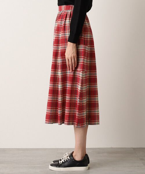 Mademoiselle NON NON / マドモアゼルノンノン ロング・マキシ丈スカート | コットンステッチチェックワッシャー ギャザーフレアースカート | 詳細3