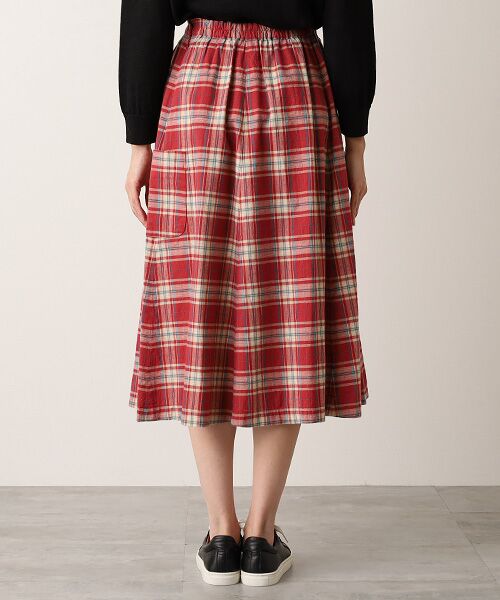 Mademoiselle NON NON / マドモアゼルノンノン ロング・マキシ丈スカート | コットンステッチチェックワッシャー ギャザーフレアースカート | 詳細4