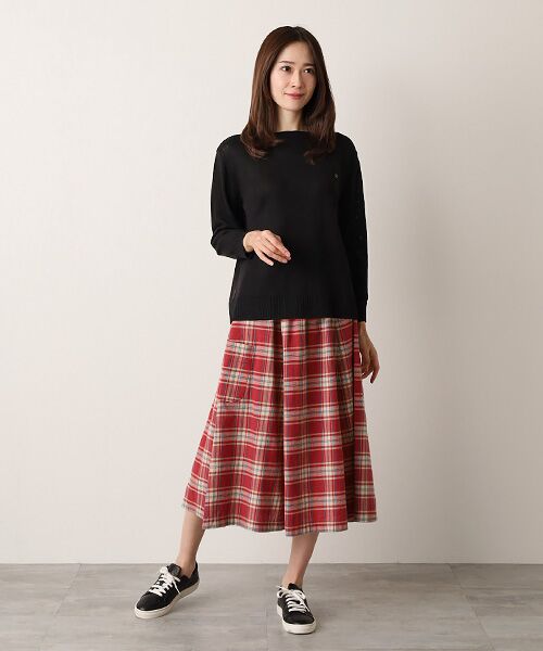 Mademoiselle NON NON / マドモアゼルノンノン ロング・マキシ丈スカート | コットンステッチチェックワッシャー ギャザーフレアースカート | 詳細5