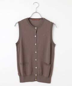 Mademoiselle NON NON / マドモアゼルノンノン ベスト | エクストラファインメリノ(天竺＆リブ) 前釦アキニットベスト