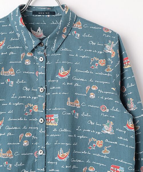 Mademoiselle NON NON / マドモアゼルノンノン シャツ・ブラウス | ピクチャーダイアリー柄プリントシャツ | 詳細4