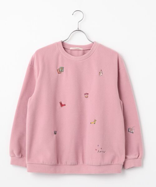 Mademoiselle NON NON / マドモアゼルノンノン その他トップス | トスカーナフリース 飛ビ柄刺繍入リトレーナー（ピンク）