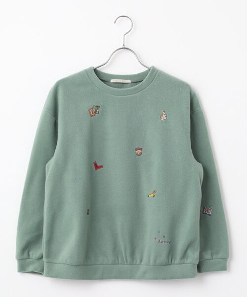 Mademoiselle NON NON / マドモアゼルノンノン その他トップス | トスカーナフリース 飛ビ柄刺繍入リトレーナー（セイジ）