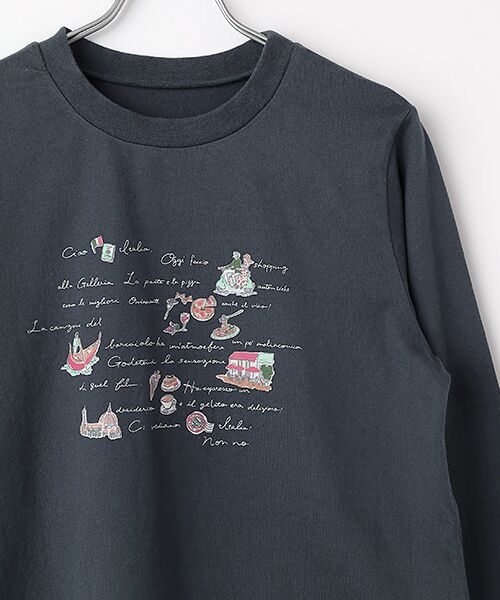 Mademoiselle NON NON / マドモアゼルノンノン Tシャツ | コーマ天竺 ピクチャーダイアリー柄プリントTシャツ | 詳細4