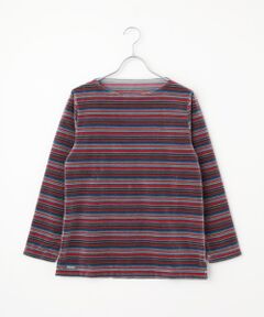 Mademoiselle NON NON / マドモアゼルノンノン カットソー | マルチカラーボーダー＆無地ベロア ボートネックカットソー