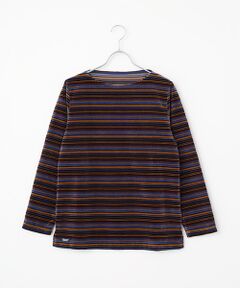 Mademoiselle NON NON / マドモアゼルノンノン カットソー | マルチカラーボーダー＆無地ベロア ボートネックカットソー